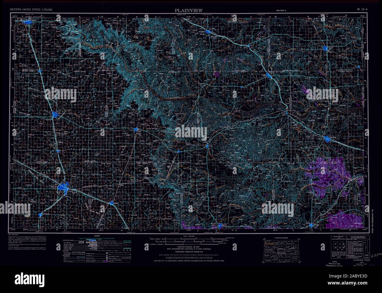 USGS TOPO Map Oklahoma TX Plainview 116264 1954 250000 Restauro invertito Foto Stock