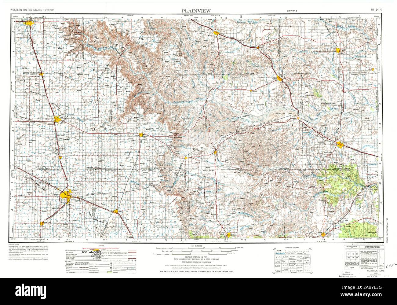 USGS TOPO Map Oklahoma TX Plainview 116264 1954 250000 Il restauro Foto Stock