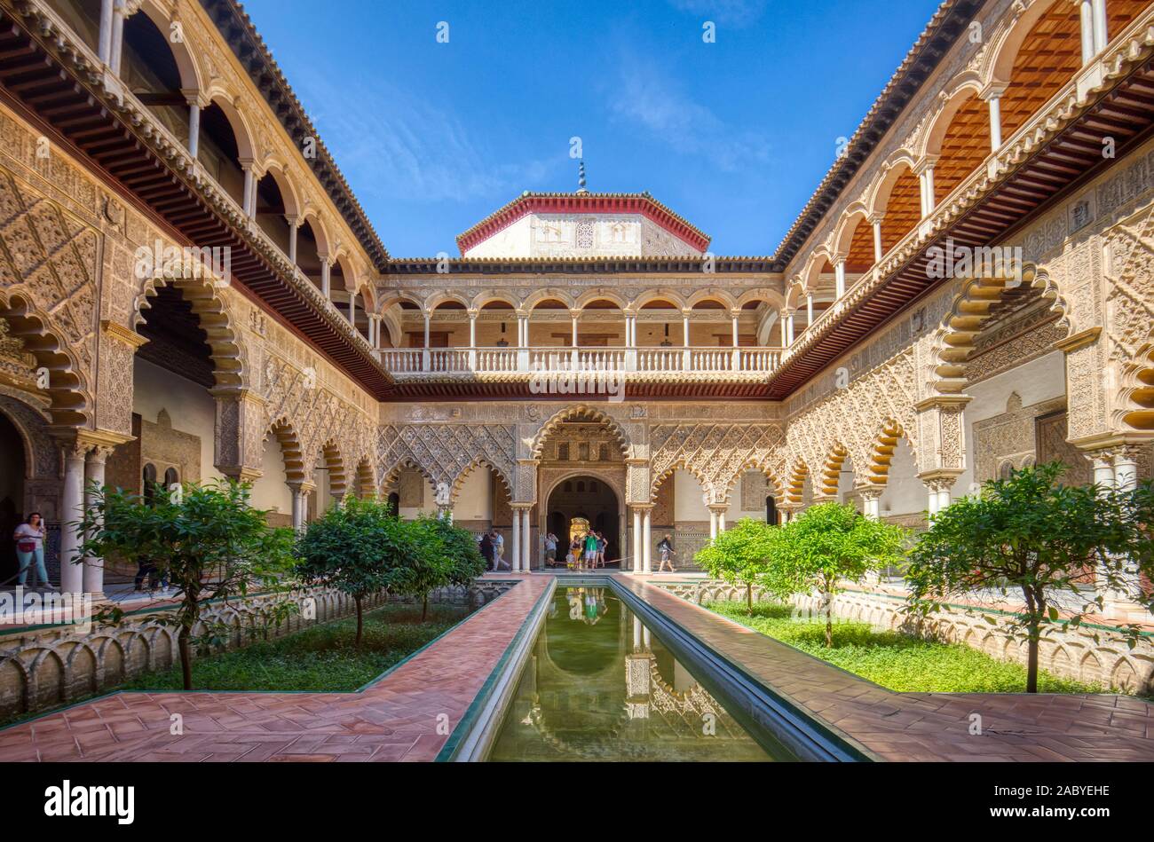 Real Alcazar de Sevilla, il Royal Alcázar di Siviglia è un palazzo reale a Siviglia Andalusia Spagna Foto Stock