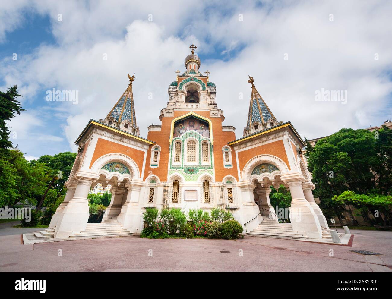La chiesa russo-ortodossa Cattedrale di San Nicola a Nizza Francia. Cathédrale Orthodoxe Russe Saint-Nicolas de Nice Foto Stock