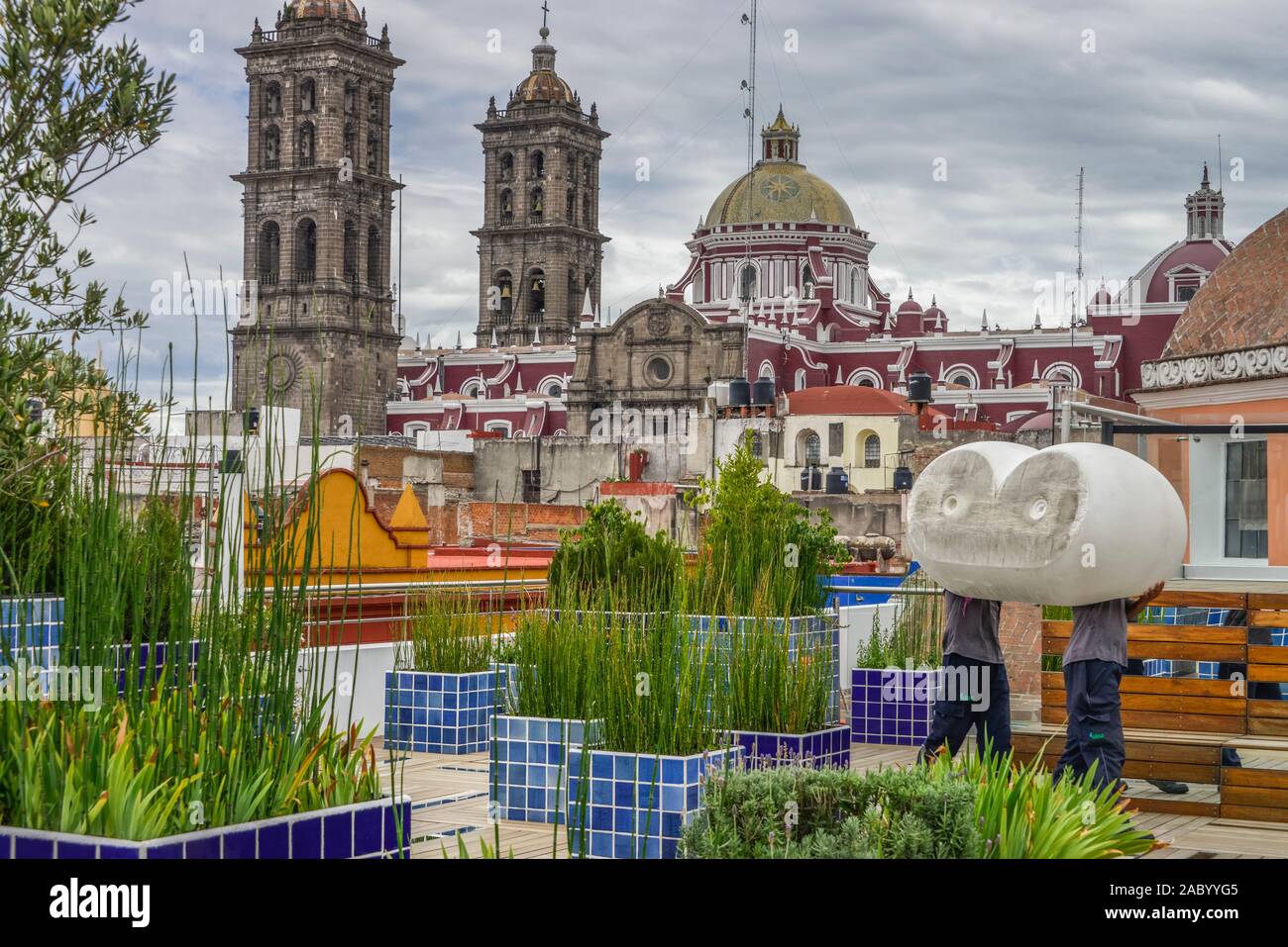 Dachterrasse, museo Amparo, Puebla, Mexiko Foto Stock