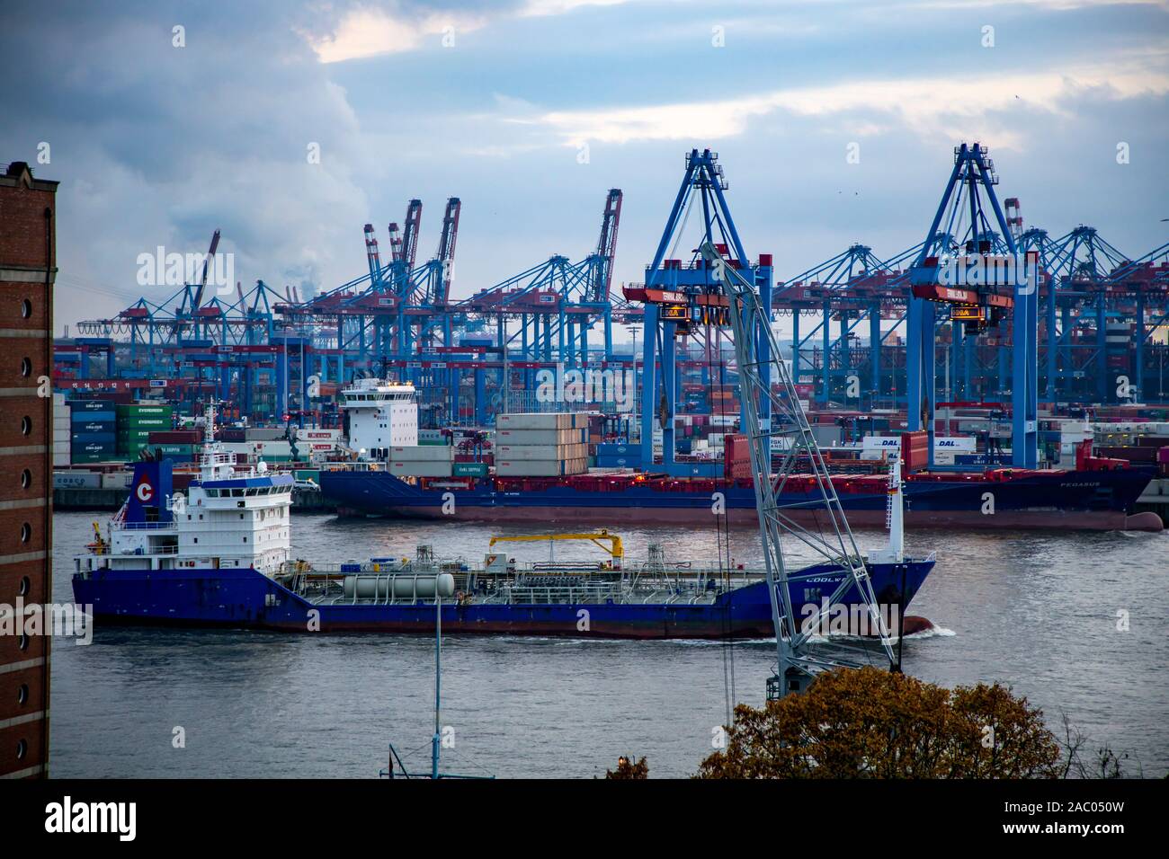 Amburgo, porta, Elba, gru in Container Terminal Burchardkai, Foto Stock