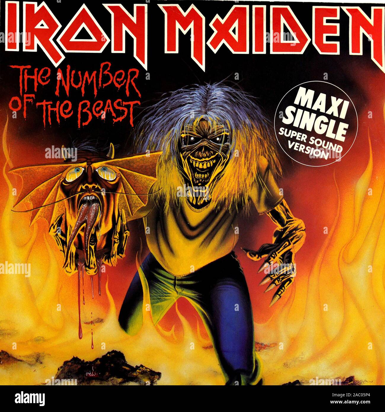 Iron Maiden il numero della bestia (Maxi) - Vintage vinile copertina album Foto Stock