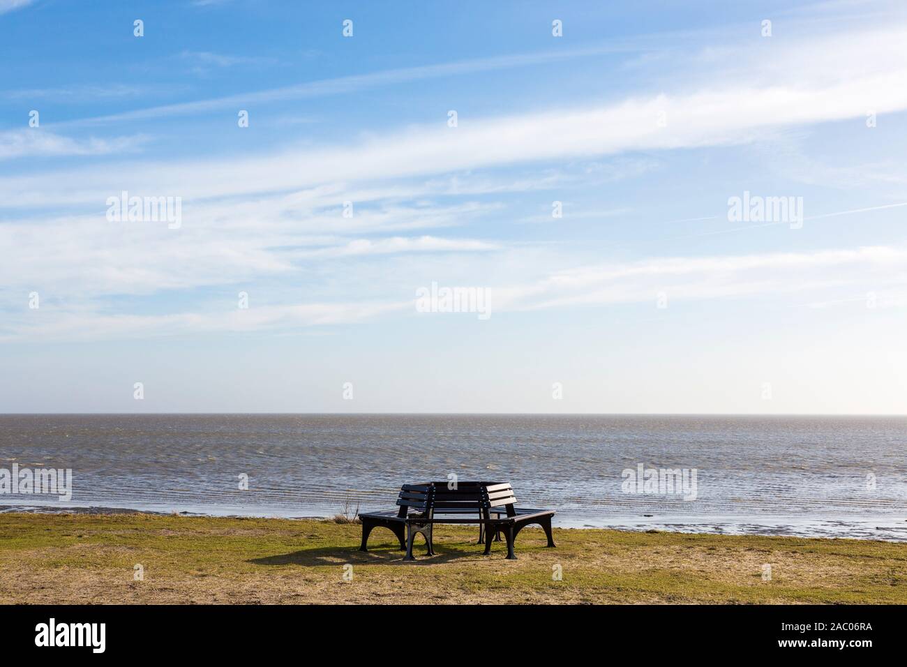 Sitzbaenke am Strand, Wattenmeer, Munkmarsch, Sylt Foto Stock
