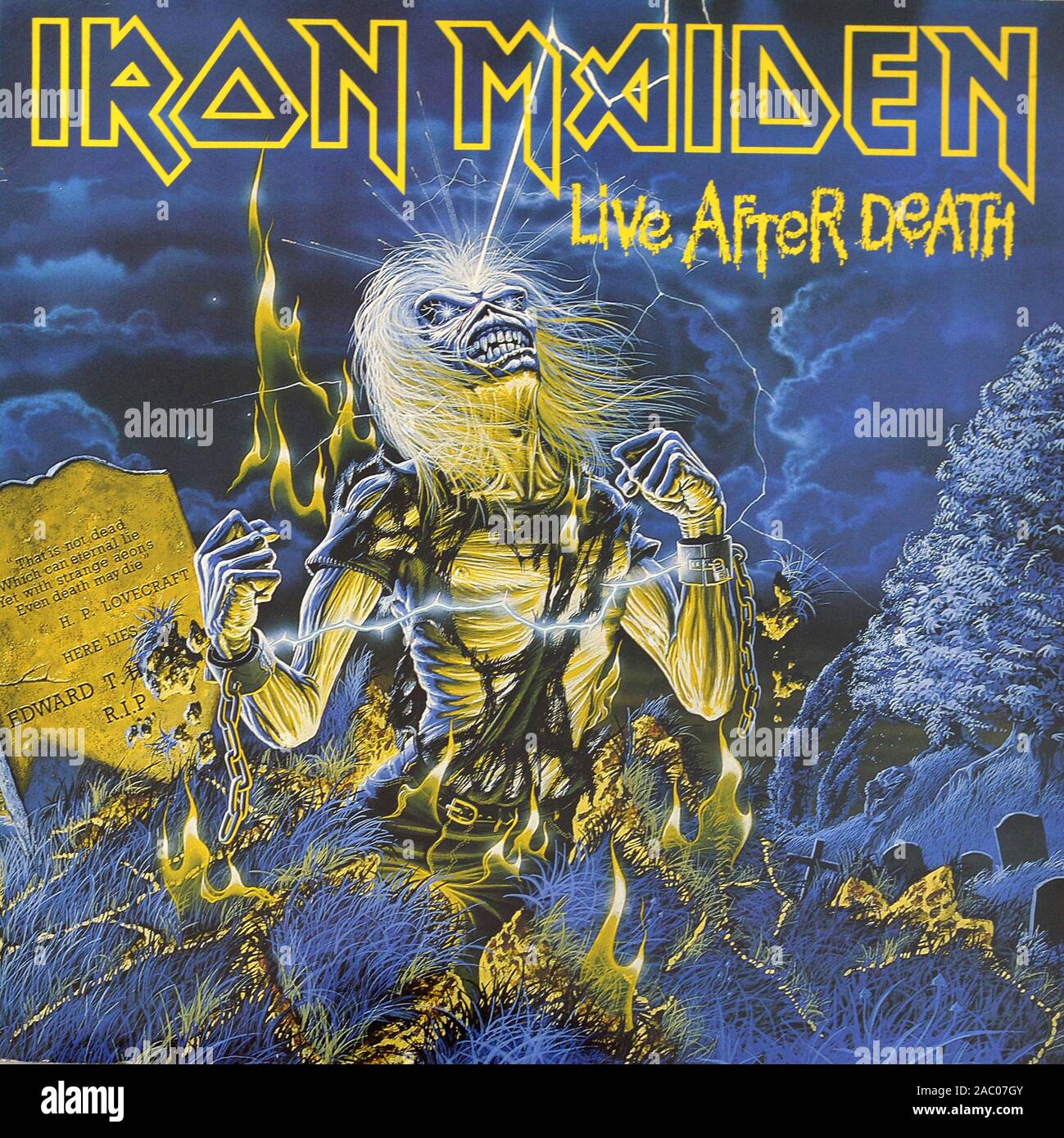 Iron Maiden Live dopo la morte - Vintage vinile copertina album Foto Stock