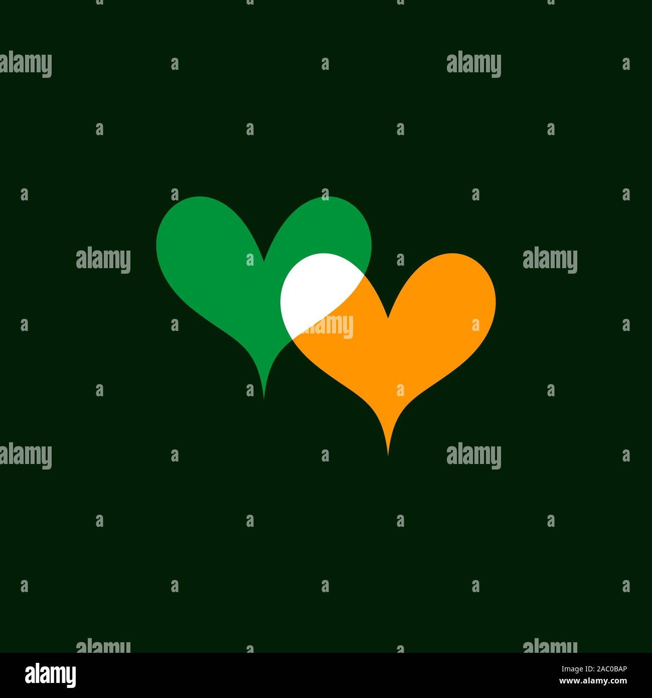 Icona cuore isolato su sfondo scuro. Romantica Icona cuore verde e giallo. Simbolo d'amore. Felice il giorno di San Valentino di nozze e gli elementi di design. Semplice v Illustrazione Vettoriale