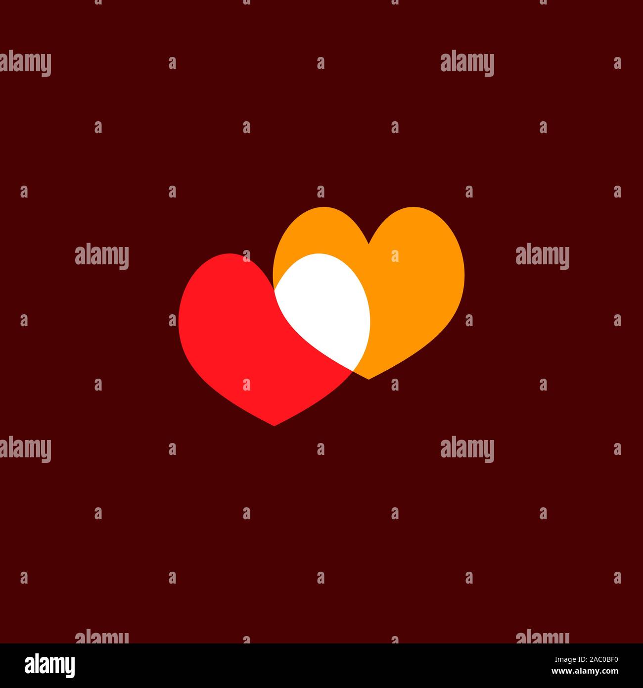 Icona cuore isolato su sfondo marrone rossiccio. Romantica Icona cuore giallo e rosso. Simbolo d'amore. Felice il giorno di San Valentino di nozze e gli elementi di design. Semplice v Illustrazione Vettoriale