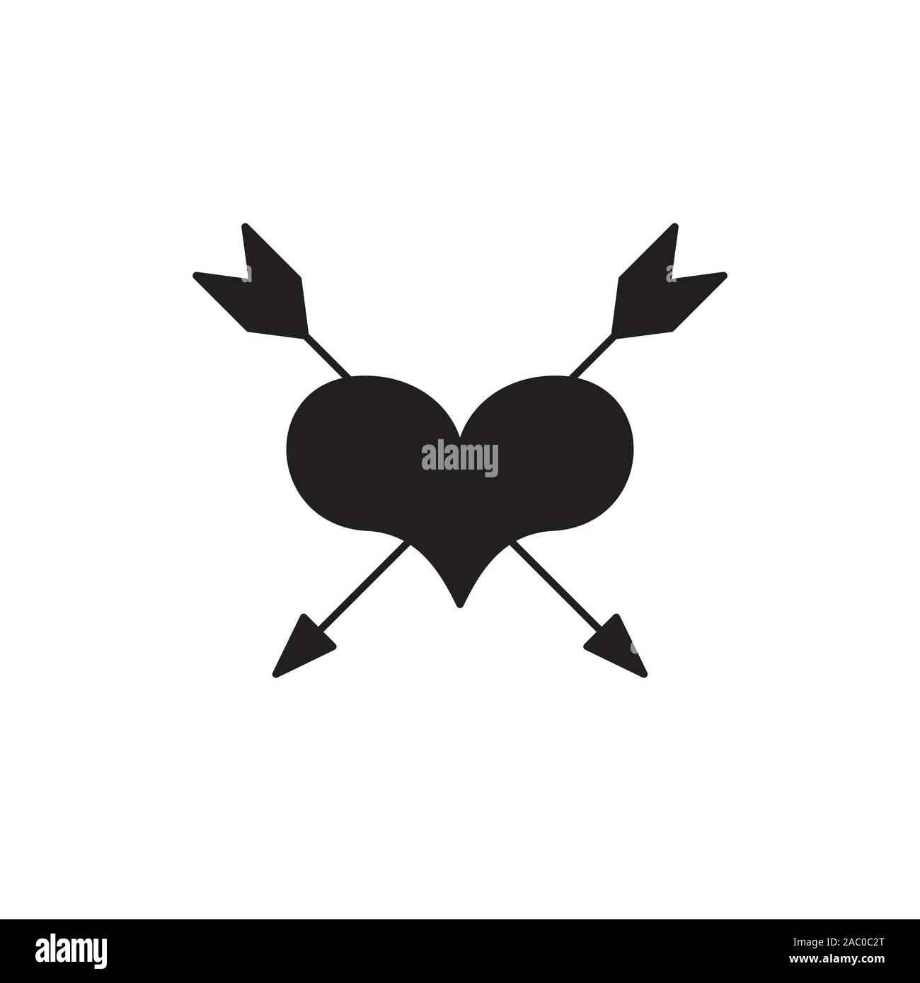 Cuore nero simbolo di illustrazione isolati su sfondo bianco. Cuore trafitto da un icona di frecce piatte. Elemento di romanticismo. Illustrazione Vettoriale, icona per lov Illustrazione Vettoriale