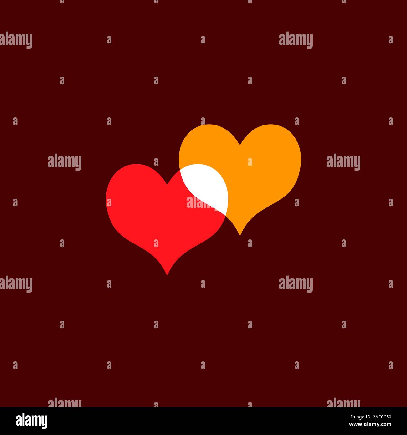 Icona cuore isolato su sfondo marrone rossiccio. Romantica Icona cuore giallo e rosso. Simbolo d'amore. Felice il giorno di San Valentino di nozze e gli elementi di design. Semplice v Illustrazione Vettoriale
