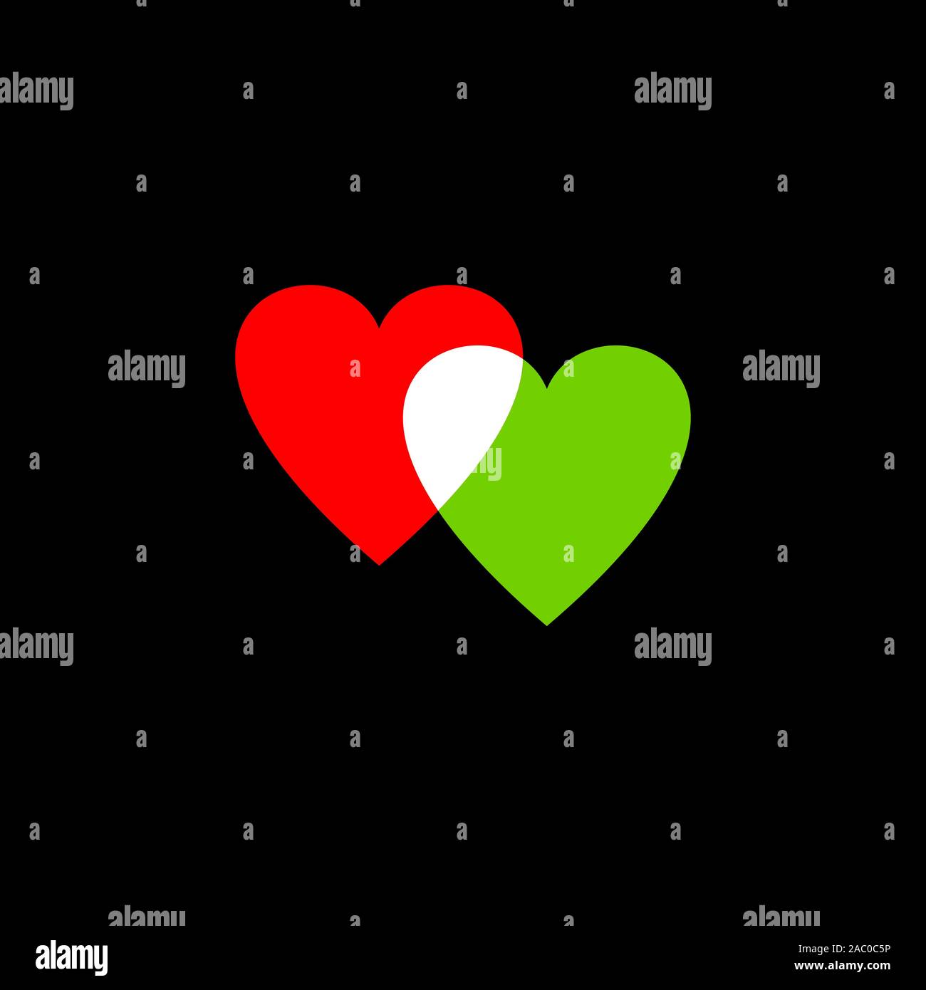 Icona di cuori isolati su sfondo nero. Romantica Icona cuore verde e rosso. Simbolo d'amore. Felice il giorno di San Valentino di nozze e gli elementi di design. Semplice ve Illustrazione Vettoriale