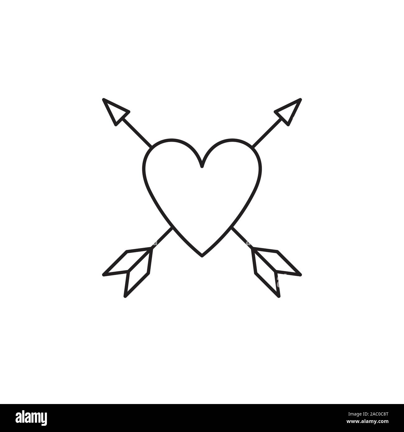 Tattoo linea icona schizzo isolati su sfondo bianco. Cuore, freccia. Simbolo d'amore. Amour simbolo. Tattoo studio concetto. Può essere usato per argomenti quali shop Illustrazione Vettoriale
