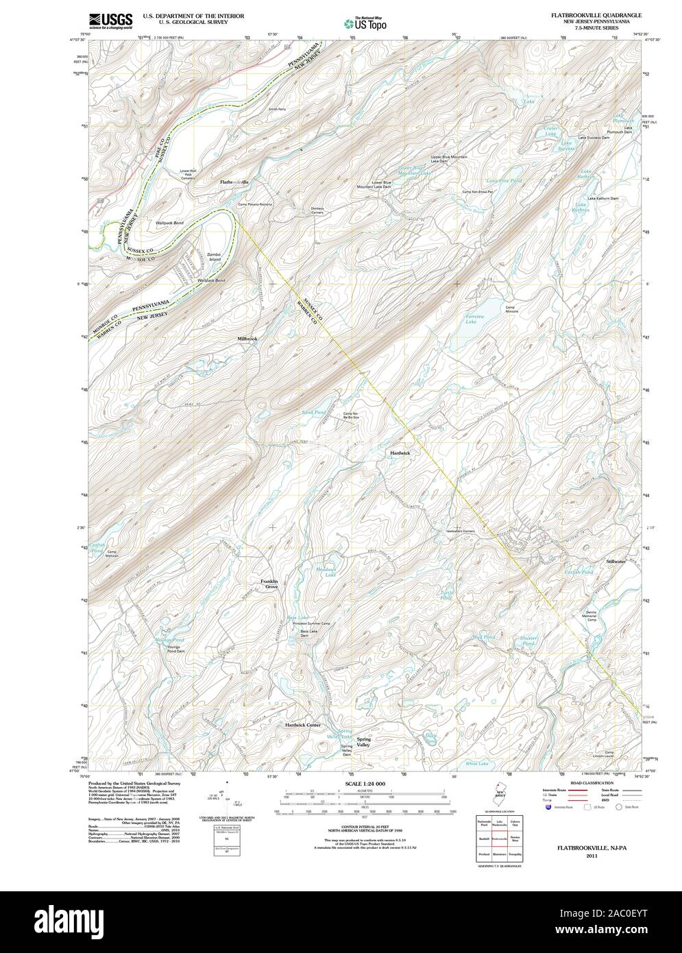 USGS TOPO Map Pennsylvania NJ Flatbrookville 20110418 TM il restauro Foto Stock