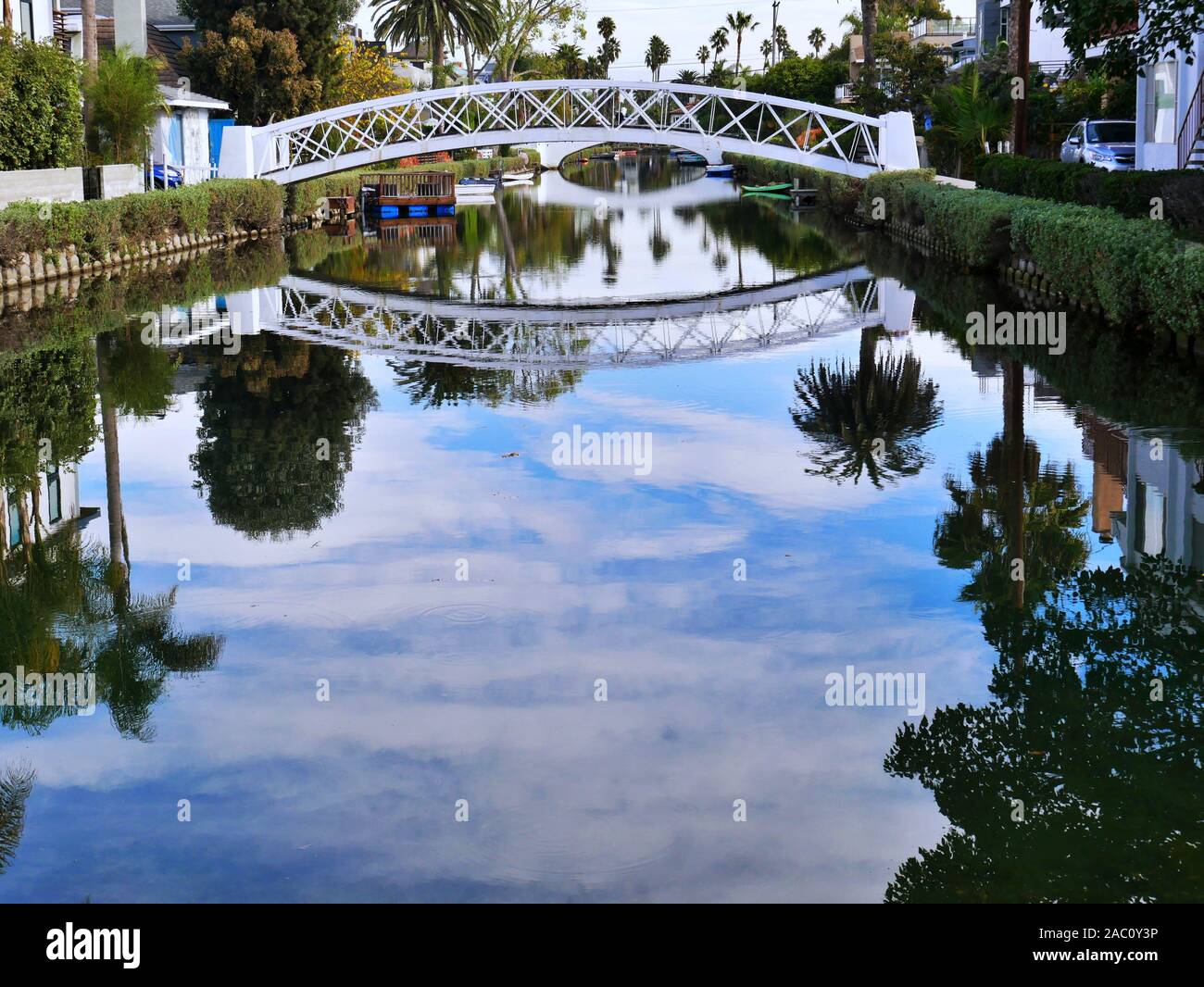 Canali di Venezia Los Angeles acqua riflessioni, California Foto Stock