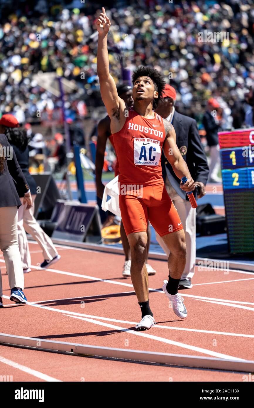 Vincitore del collegio maschile di 4x400 Campionato di America Invitational al 2019 Penn relè . Foto Stock