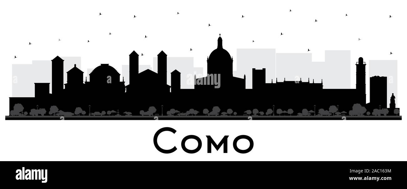 Como Italia skyline della città silhouette nera con edifici isolati su bianco. Illustrazione Vettoriale. Viaggi di lavoro e di concetto con architettura storica Illustrazione Vettoriale