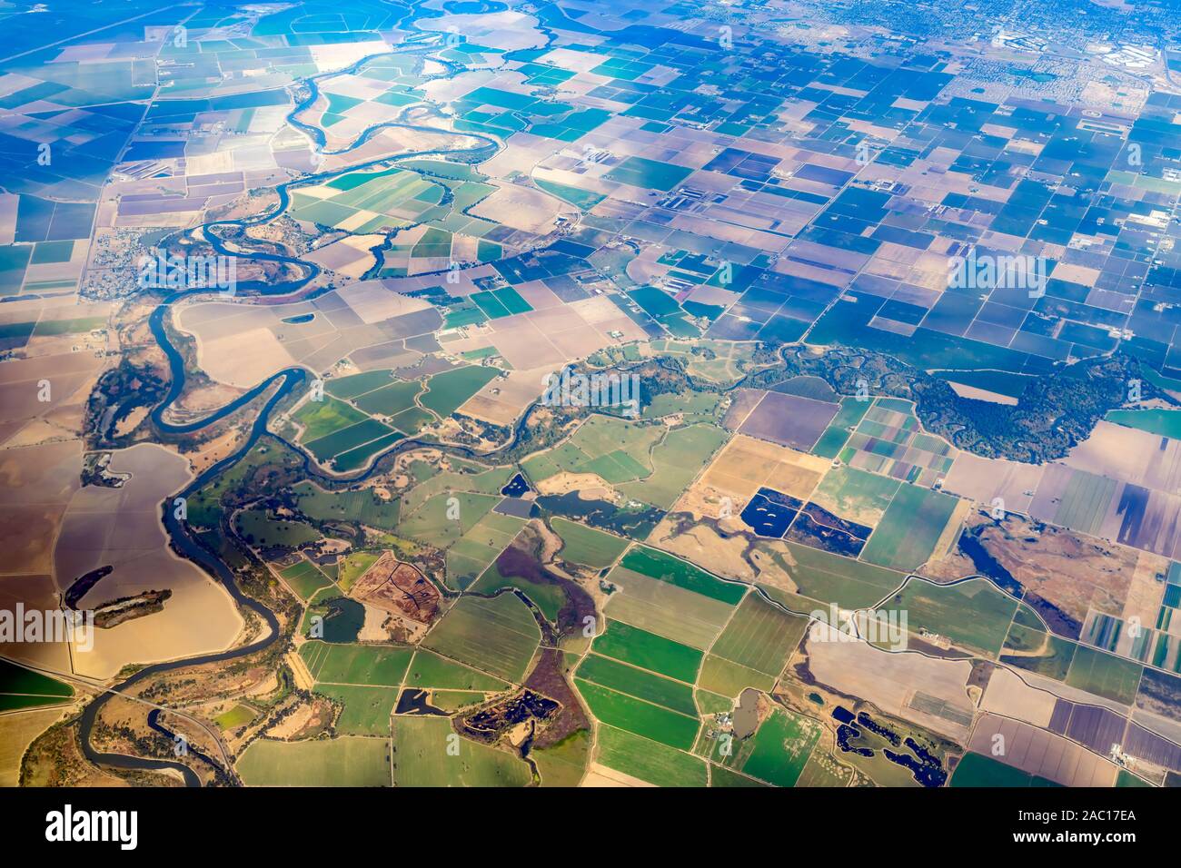 Vista aerea di San Joaquin River National Wildlife Refuge, Stanislao County in California Foto Stock