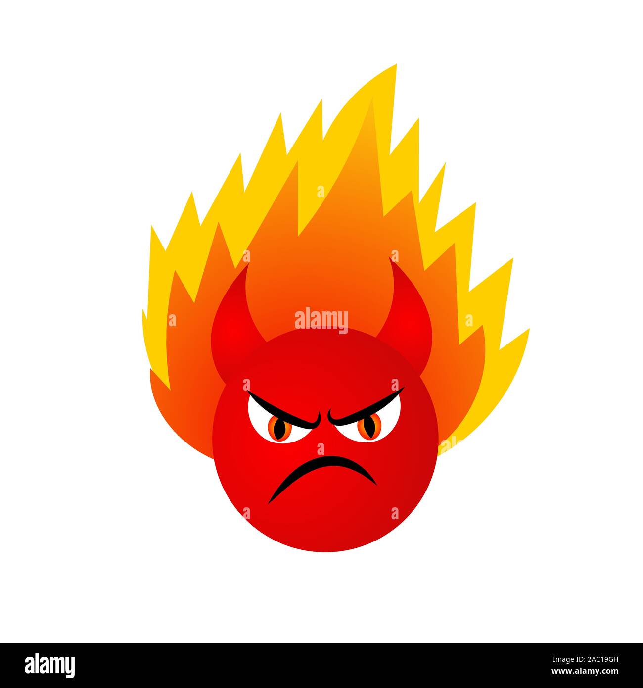 Arrabbiato emoticonal. Diavolo Rosso icona del male con il fuoco. Illustrazione Vettoriale. Illustrazione Vettoriale