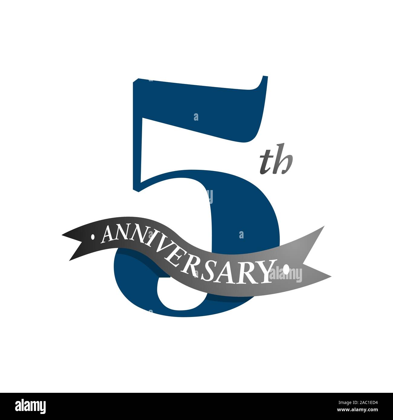 Quinto anniversario del vettore illustrazione del logo. 5 anni di anniversario celebrazione design logotipo con numero e nastro. cinque anni celebrazione segno di eventi Illustrazione Vettoriale