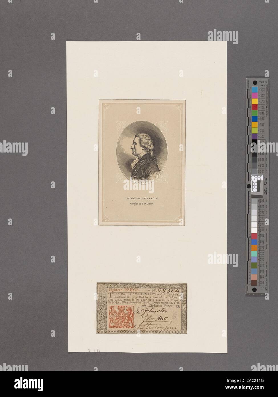 Franklin, William ritratto e uno scellino e sei pence nota rilasciata dalla colonia di New Jersey Franklin, William. Ritratto e uno scellino e sei pence nota rilasciata dalla colonia di New Jersey Foto Stock