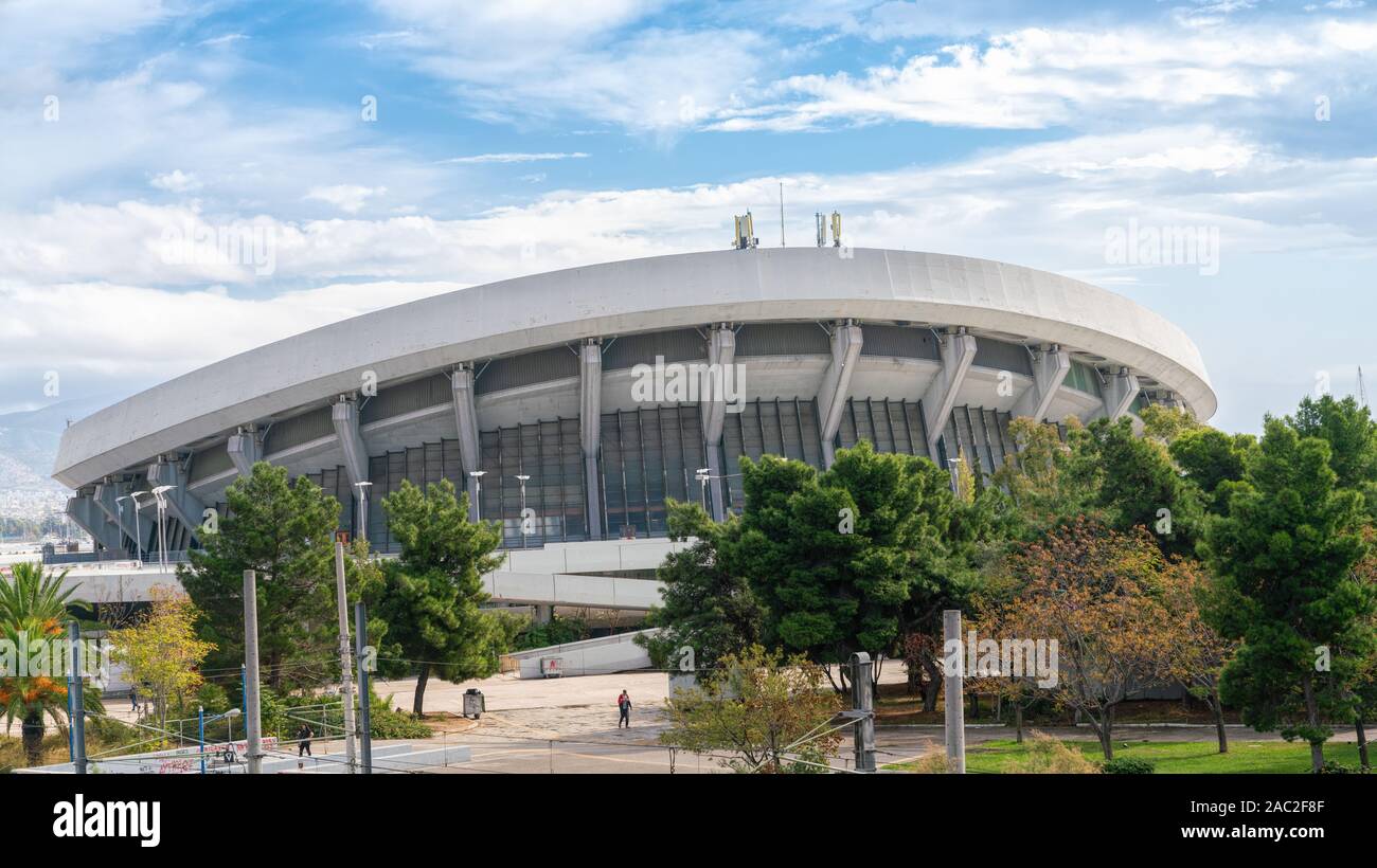 4 Novembre 2019 - Atene, Grecia. Pace e Amicizia stadium multi-purpose indoor arena si trova nel porto del Pireo, casa di Eurolega di basket Olympiac team Foto Stock