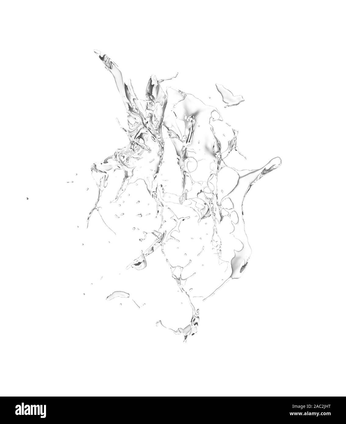 Isolato splash trasparente di spruzzi d'acqua su uno sfondo bianco. Il rendering 3d, 3d'illustrazione. Foto Stock