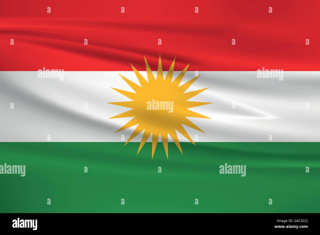 Sventola bandiera del Kurdistan, colori ufficiali e il rapporto corretto. Il Kurdistan bandiera nazionale. Illustrazione Vettoriale. Illustrazione Vettoriale