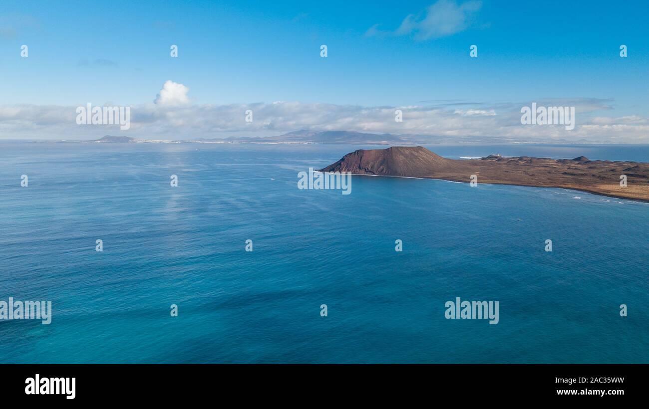 Vista aerea dell'isola di Lobos, Fuerteventura Foto Stock