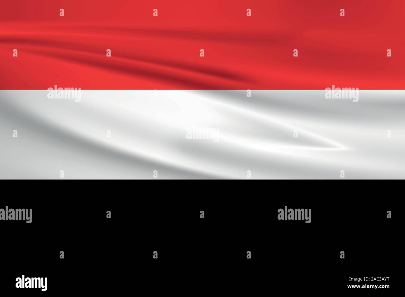 Sventola bandiera dello Yemen, colori ufficiali e il rapporto corretto. Yemen bandiera nazionale. Illustrazione Vettoriale. Illustrazione Vettoriale