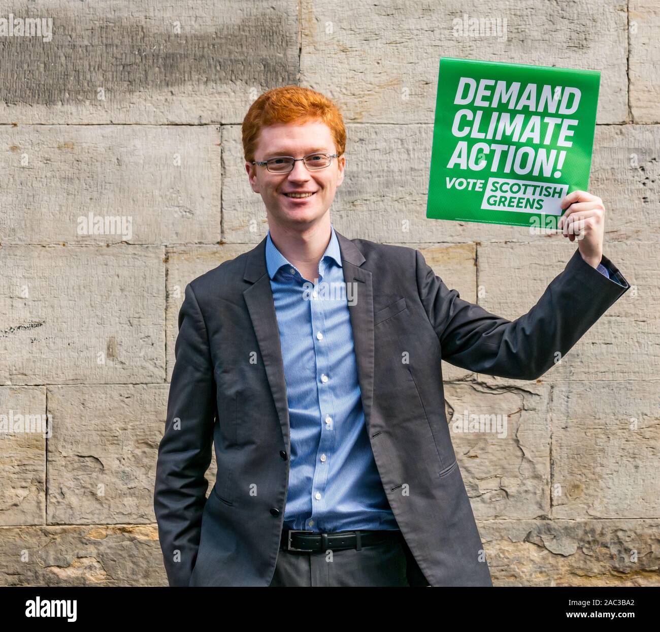 Scottish Partito Verde richiede il cambiamento climatico azione in campagna elettorale. Ross Greer, Scottish Greens MSP Foto Stock