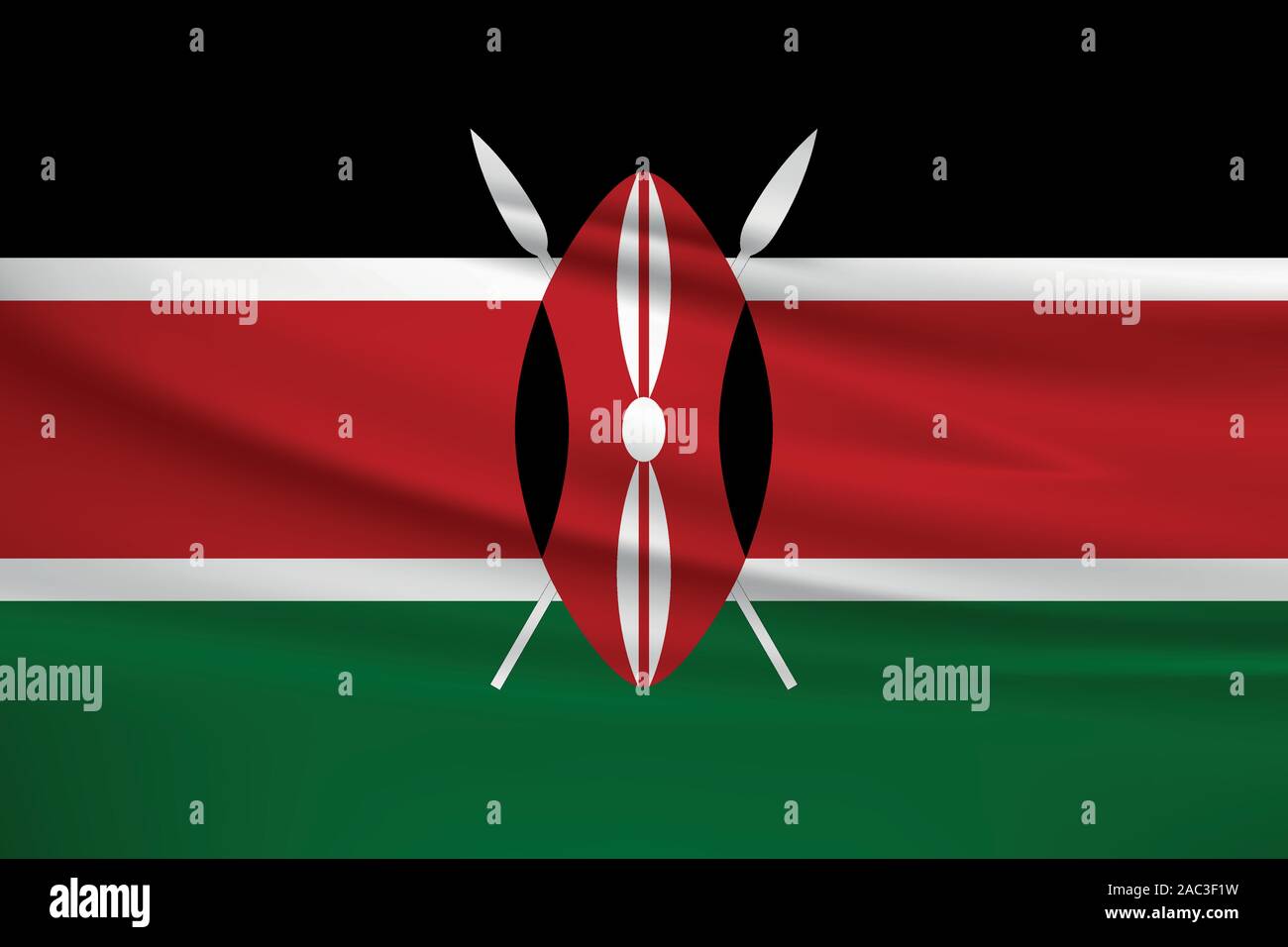 Sventola bandiera del Kenya, colori ufficiali e il rapporto corretto. Kenya bandiera nazionale. Illustrazione Vettoriale. Illustrazione Vettoriale