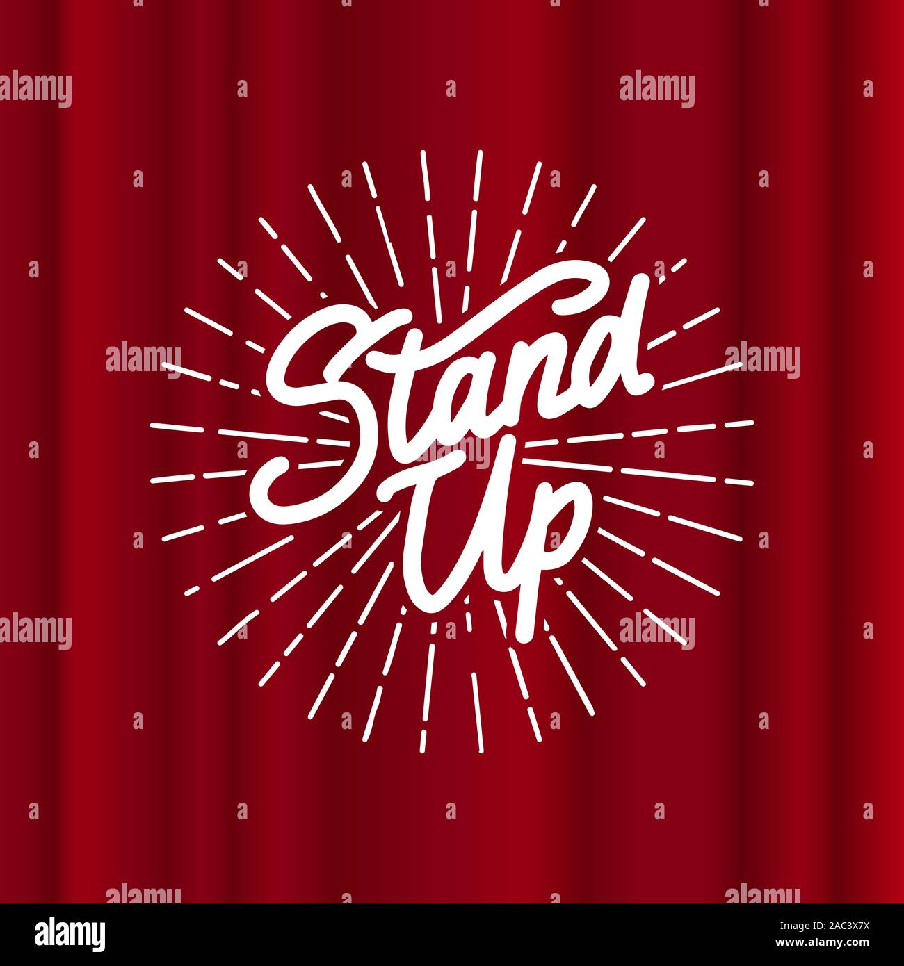 Lettering Stand Up. Testo calligrafico comedy show. Incisi disegnati a mano nel vecchio vintage schizzo per poster, badge web, etichetta, emblema o il logo. Concetto su Illustrazione Vettoriale