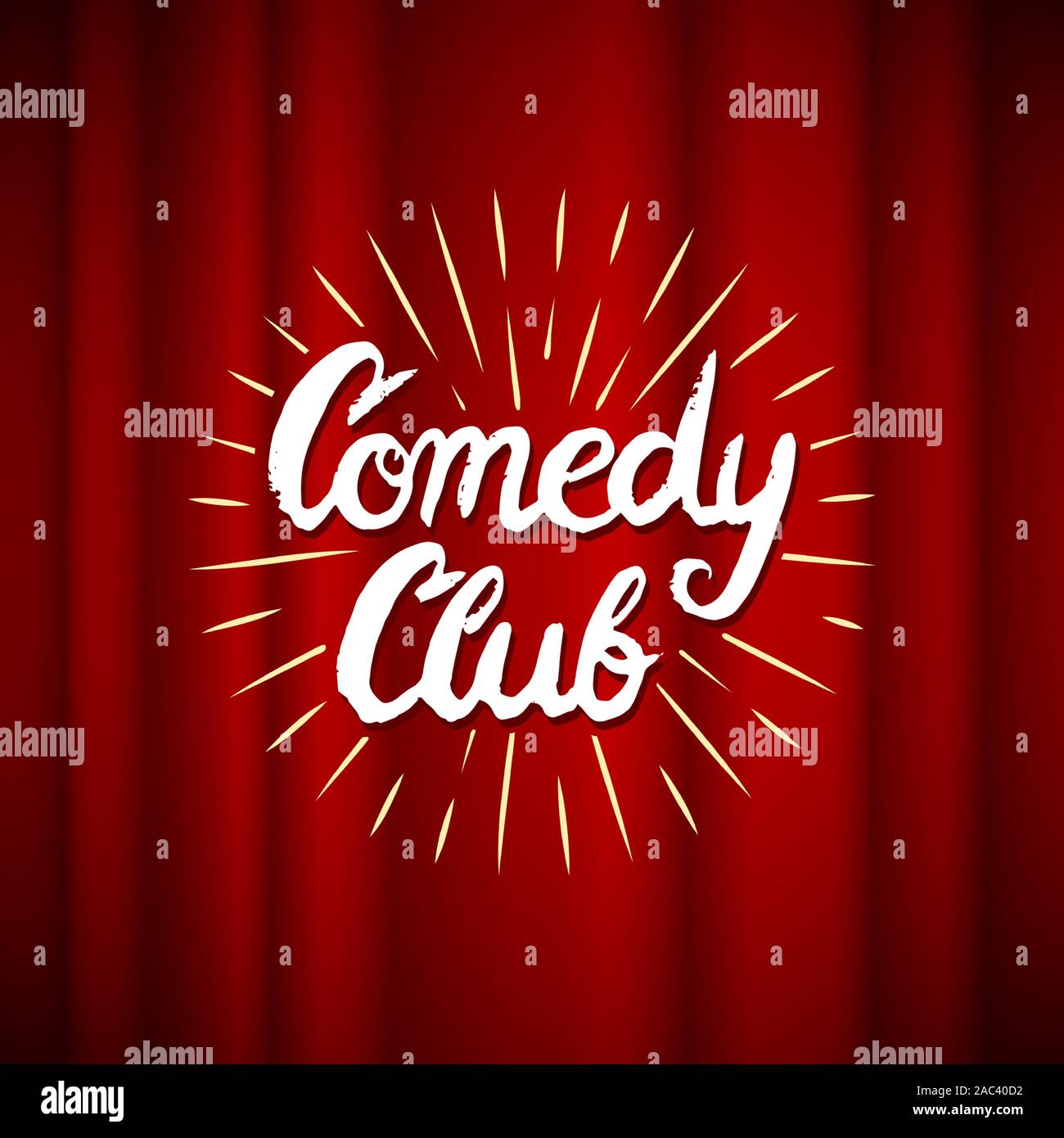 Lettering Comedy Club. Testo calligrafico per la Commedia show. Incisi disegnati a mano nel vecchio vintage schizzo per il poster e il web. Illustrazione Vettoriale. Illustrazione Vettoriale