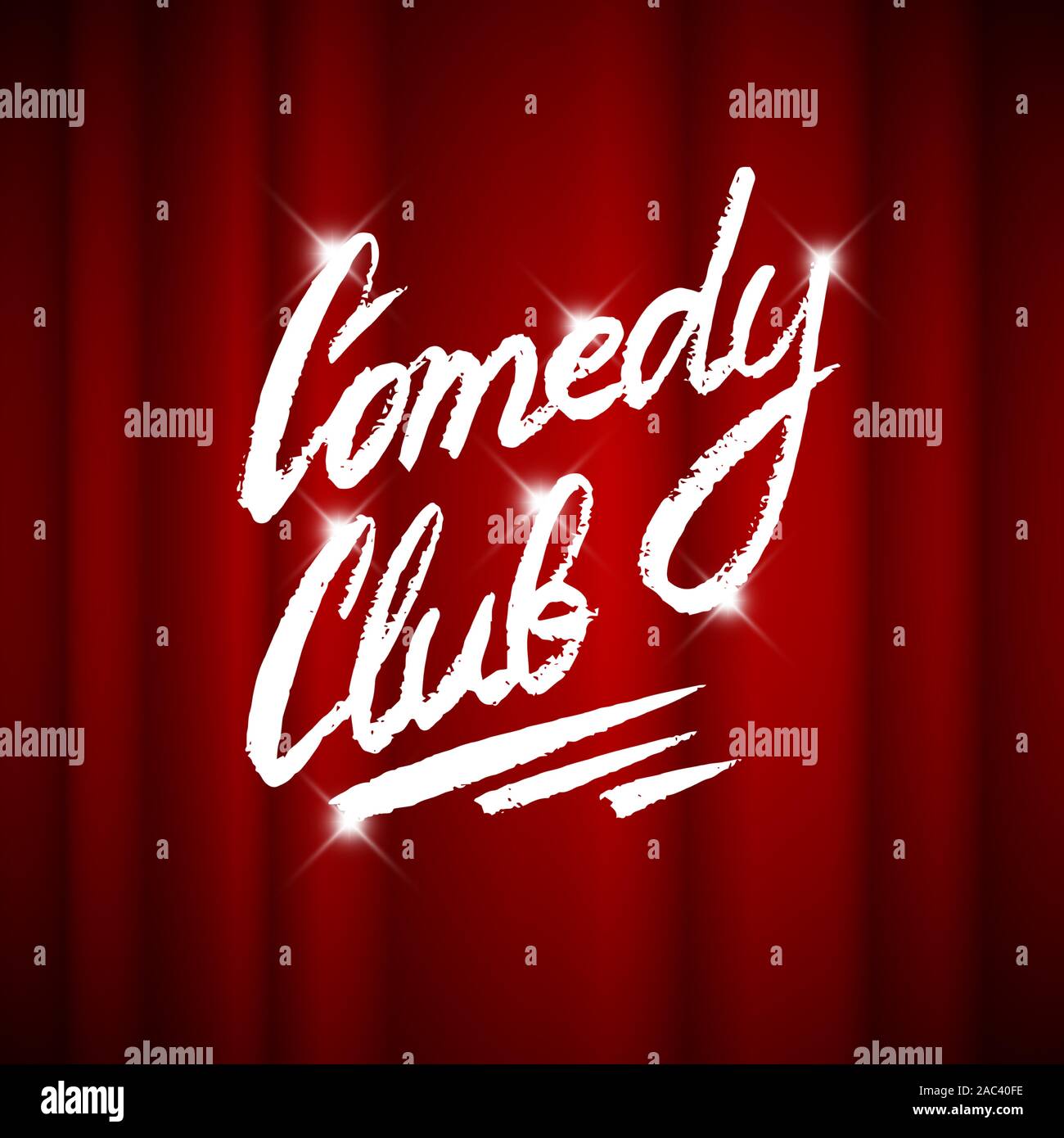 Lettering Comedy Club. Testo calligrafico per la Commedia show. Incisi disegnati a mano nel vecchio vintage schizzo per il poster e il web. Illustrazione Vettoriale. Illustrazione Vettoriale