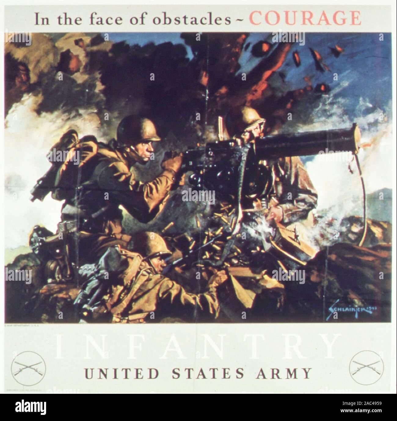Di fronte agli ostacoli - - coraggio la propaganda americana poster da WW2 Foto Stock