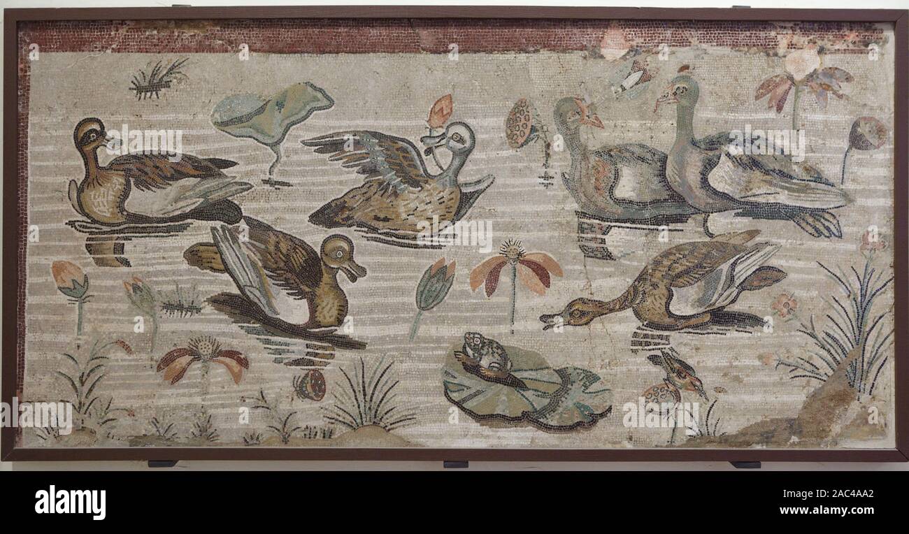 Pompei - scena nilotica. Antico mosaico romano. Napoli, Italia Foto Stock