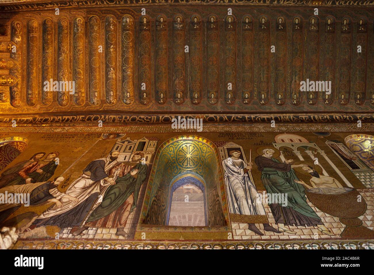 Cappella Palatina (Cappella Palatina). Interno con mosaici. Palermo, Sicilia, Italia Foto Stock