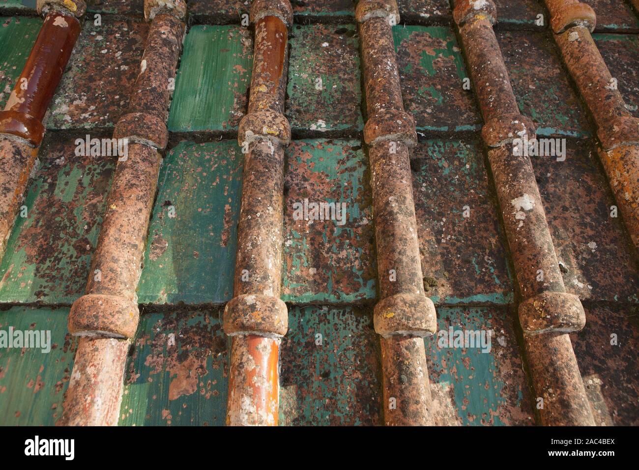 Antiche tegole dalla Sicilia. Vista frontale Foto Stock