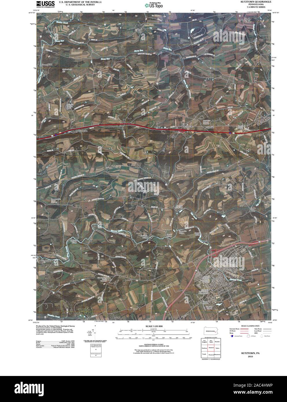 USGS TOPO Map Pennsylvania PA Kutztown 20100630 TM il restauro Foto Stock