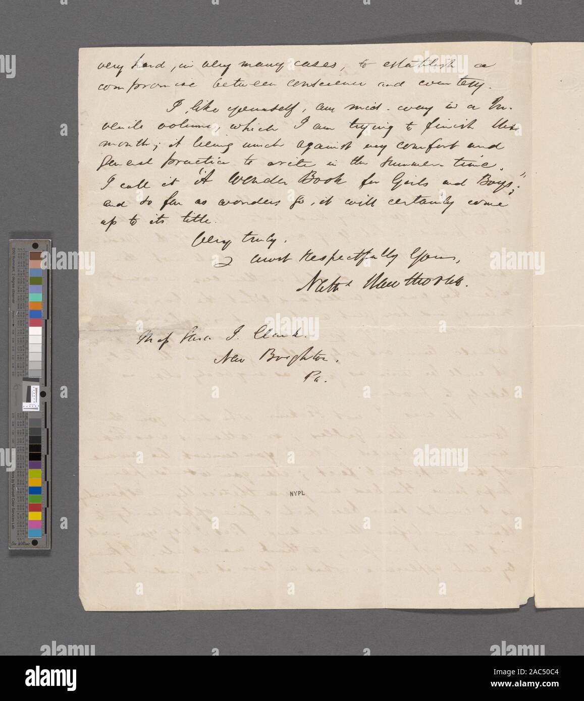 Greenwood, Grazia (Sara Jane Clarke Lippincott), ALS di Giu 12, 1851 Citazione/Riferimento: centenario Edition, XVI, le lettere 1843-1853, p. 448, #492Greenwood, grazia [Sara Jane Clarke Lippincott], ALS a. Giugno 12, 1851. Foto Stock