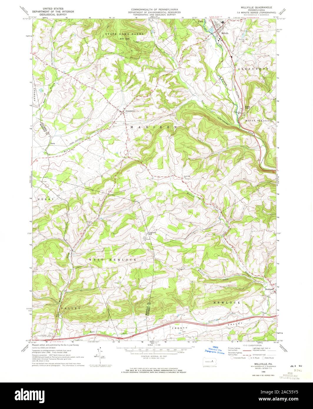 Mappa di millville in pennsylvania Immagini senza sfondo e Foto Stock
