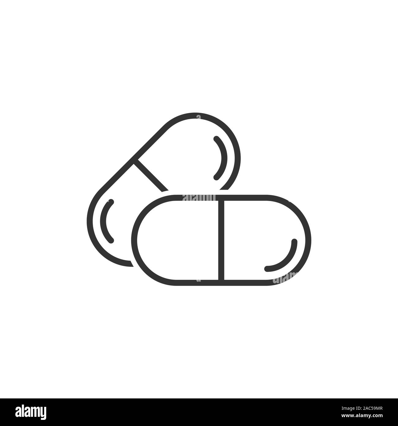 Pillola icona della capsula in stile appartamento. La droga illustrazione vettoriale bianco su sfondo isolato. Farmacia la concezione di business. Illustrazione Vettoriale