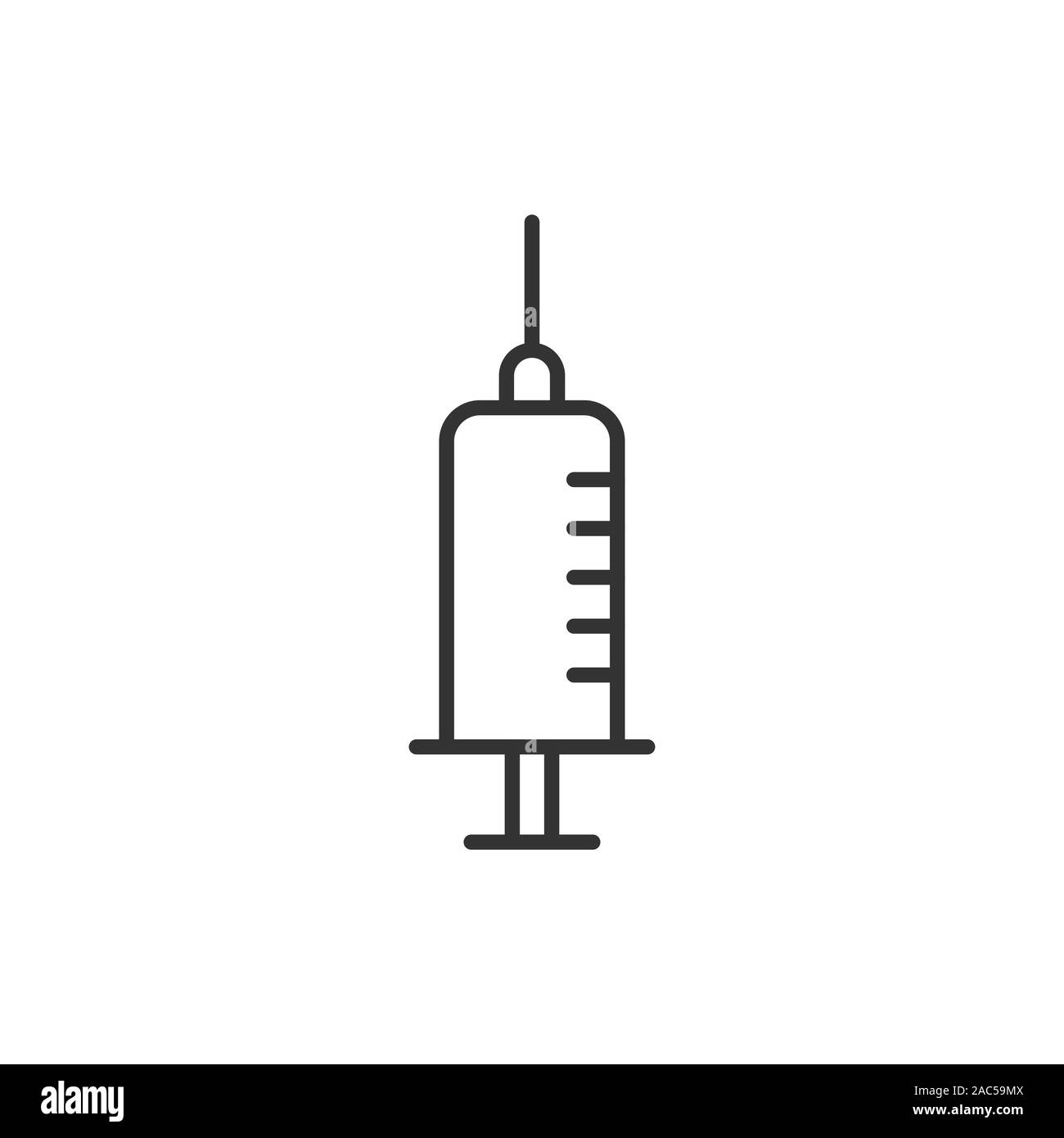 Icona della siringa in uno stile piatto. Iniettare ago illustrazione vettoriale bianco su sfondo isolato. La dose del farmaco la concezione di business. Illustrazione Vettoriale
