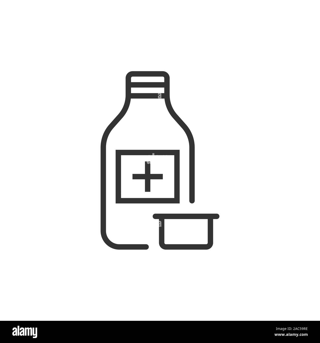 Pillola bottiglia icona in stile appartamento. La droga illustrazione vettoriale bianco su sfondo isolato. Farmacia la concezione di business. Illustrazione Vettoriale