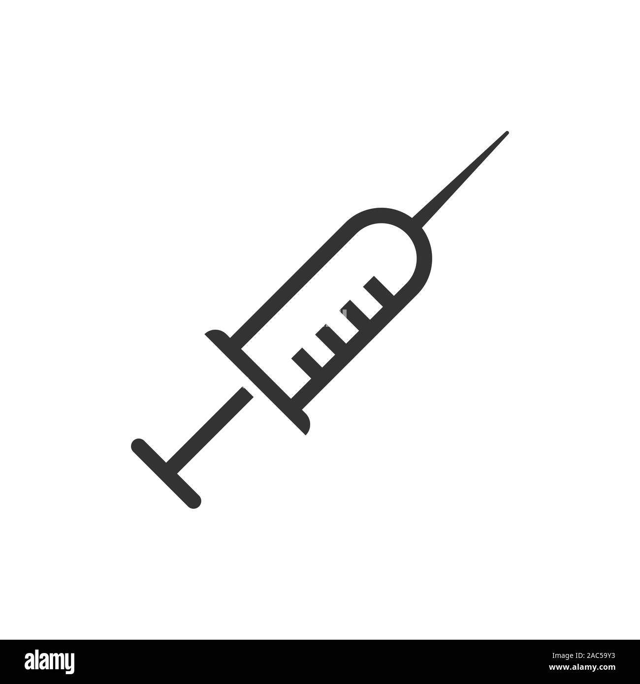 Icona della siringa in uno stile piatto. Iniettare ago illustrazione vettoriale bianco su sfondo isolato. La dose del farmaco la concezione di business. Illustrazione Vettoriale