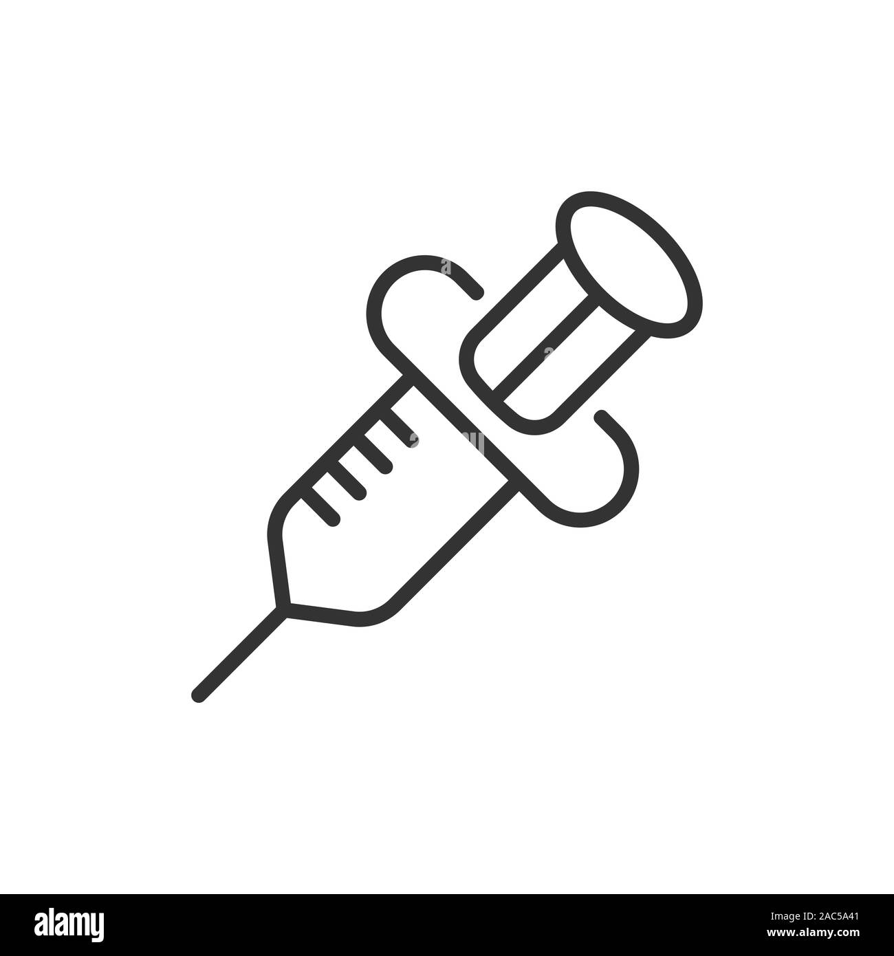 Icona della siringa in uno stile piatto. Iniettare ago illustrazione vettoriale bianco su sfondo isolato. La dose del farmaco la concezione di business. Illustrazione Vettoriale