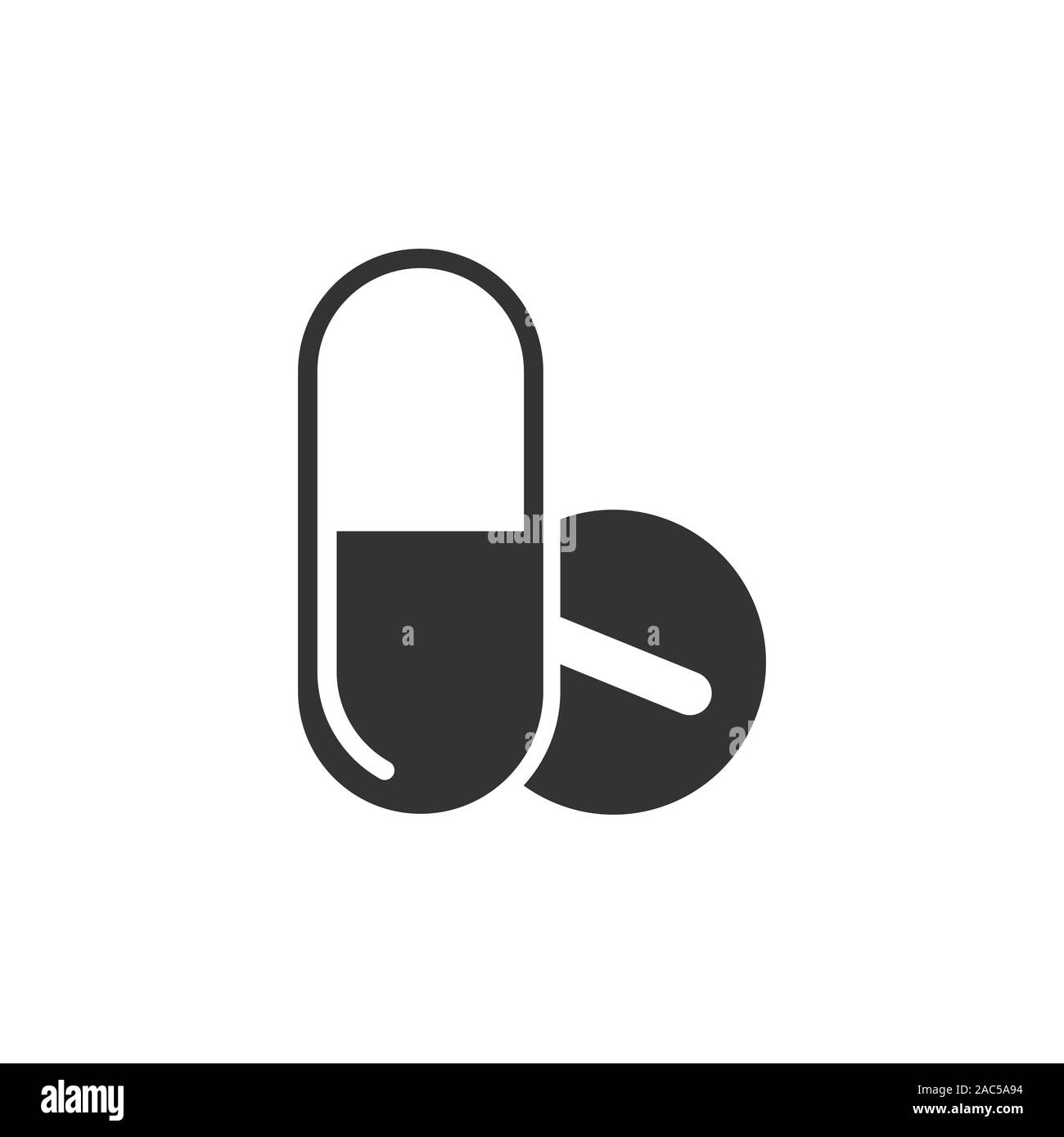 Pillola icona della capsula in stile appartamento. La droga illustrazione vettoriale bianco su sfondo isolato. Farmacia la concezione di business. Illustrazione Vettoriale