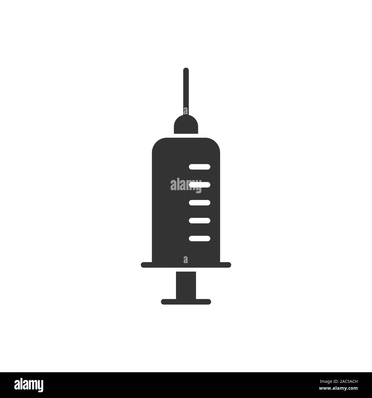 Icona della siringa in uno stile piatto. Iniettare ago illustrazione vettoriale bianco su sfondo isolato. La dose del farmaco la concezione di business. Illustrazione Vettoriale
