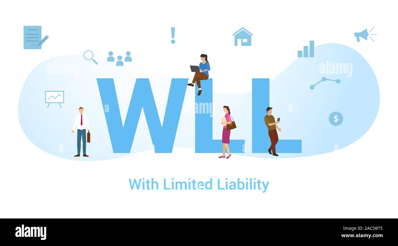 Wll a responsabilità limitata concetto con grande parola o il testo e il team di persone con un moderno stile piatto - illustrazione vettoriale Foto Stock
