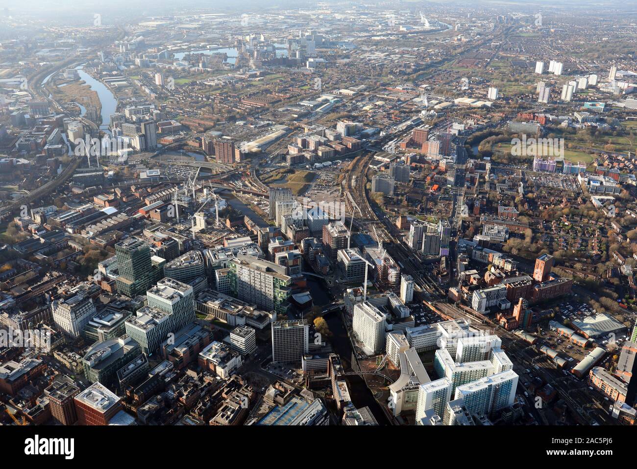 Vista aerea della città di Salford, vicino Manchester Foto Stock
