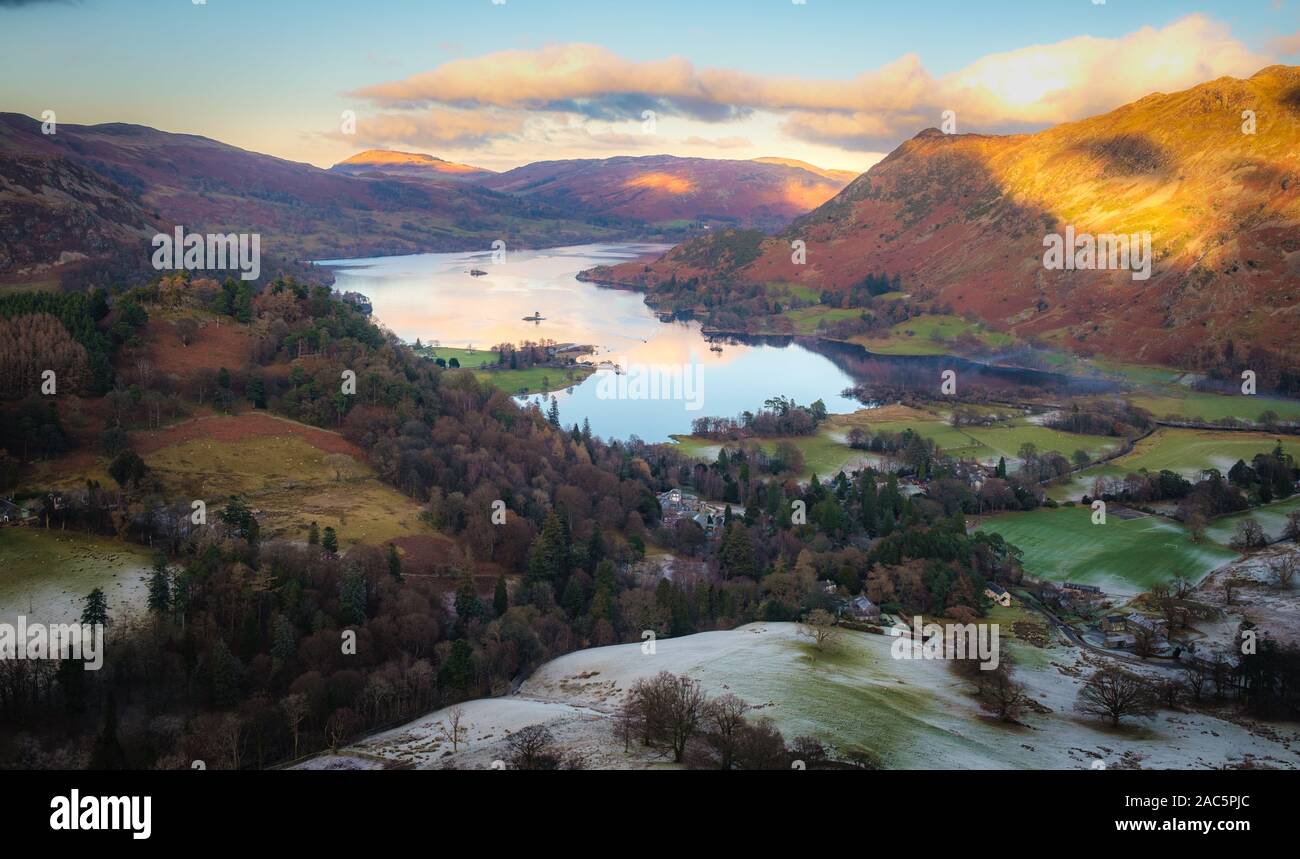 Tramonto sull'Ullswater, Parco Nazionale del Distretto dei Laghi, REGNO UNITO Foto Stock